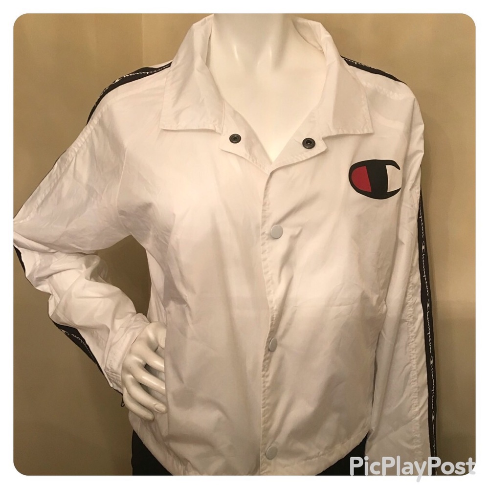 CHAMPION Life Cropped White Zipper Tape Jacket